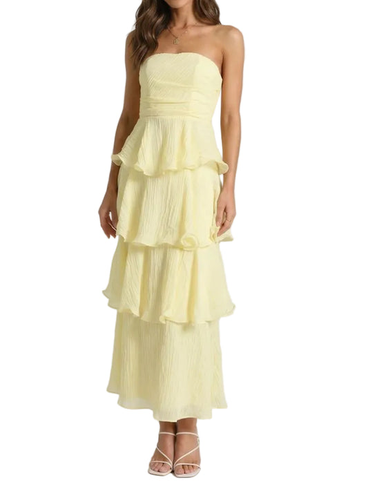 Damen trägerloses Maxikleid mit gestuftem Rock und Rüschenlagen-Maxi Dress-Alpenkind