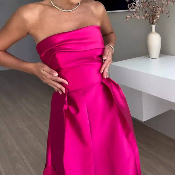 Damen trägerloses Maxikleid mit strukturiertem Oberteil und Applikationen am Saum-Maxi Dress-Alpenkind
