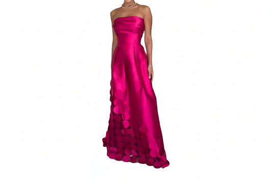 Damen trägerloses Maxikleid mit strukturiertem Oberteil und Applikationen am Saum-Maxi Dress-Alpenkind