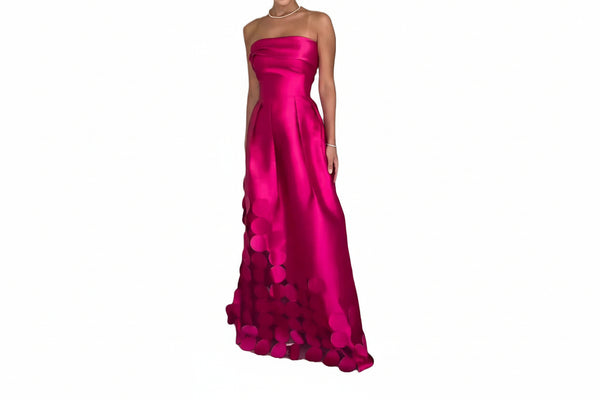 Damen trägerloses Maxikleid mit strukturiertem Oberteil und Applikationen am Saum-Maxi Dress-Alpenkind