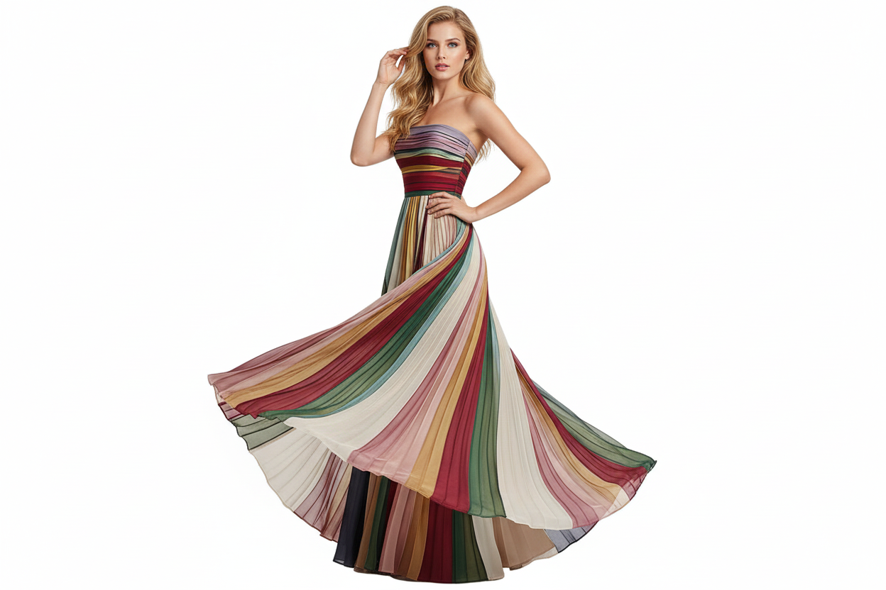 Damen Trägerloses Plissee-Maxikleid-Maxi Dress-Alpenkind