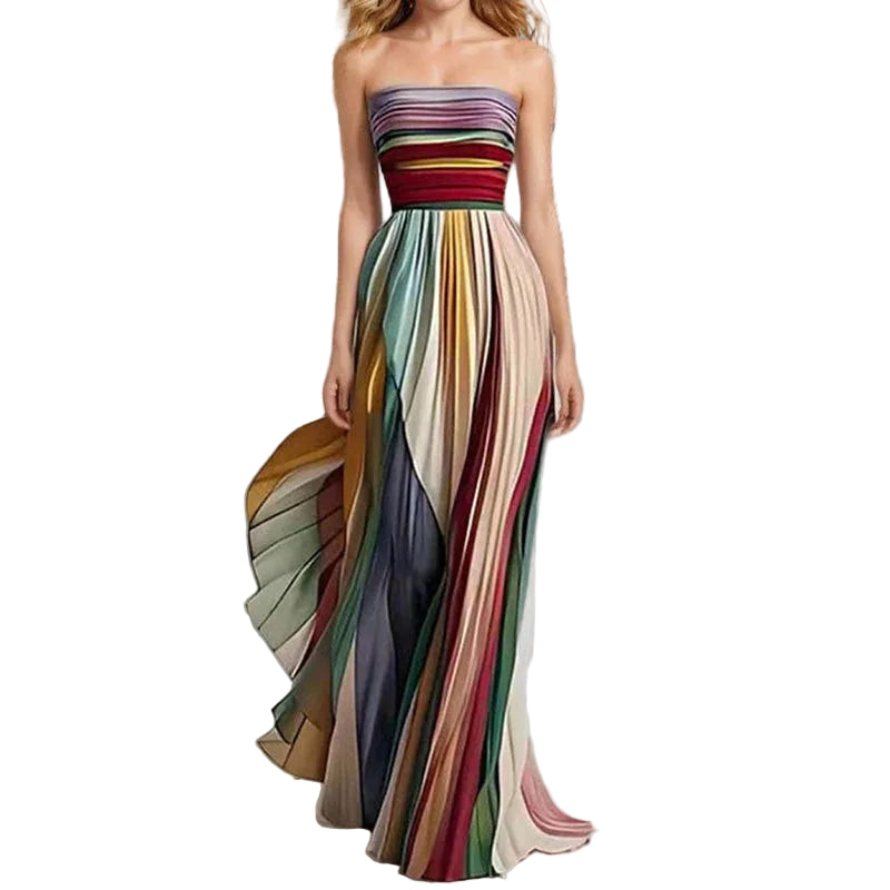 Damen Trägerloses Plissee-Maxikleid-Maxi Dress-Alpenkind
