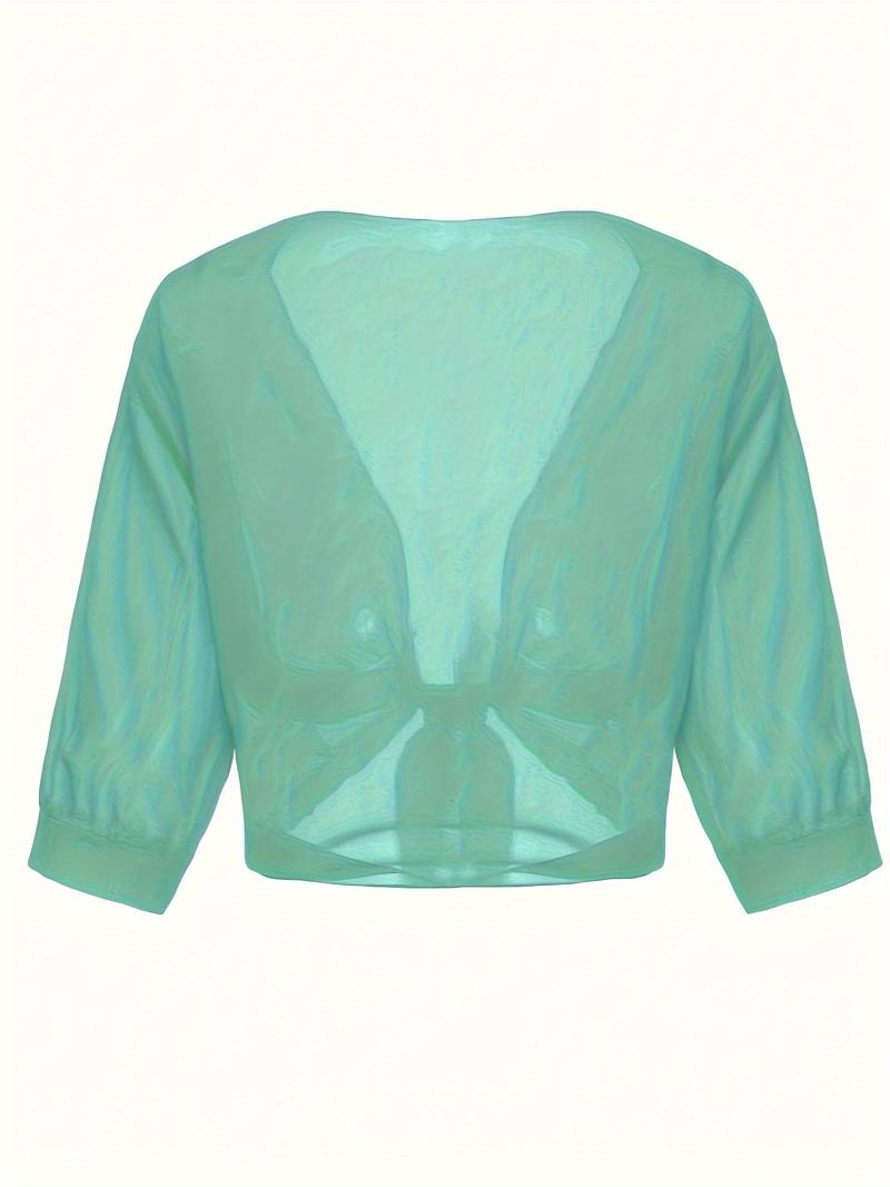 Damen transparente Kurzbluse mit Bindung vorne und kurzen Ärmeln-Women blouse-Alpenkind