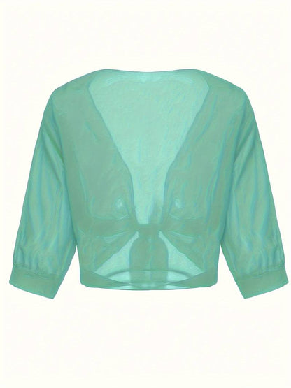 Damen transparente Kurzbluse mit Bindung vorne und kurzen Ärmeln-Women blouse-Alpenkind