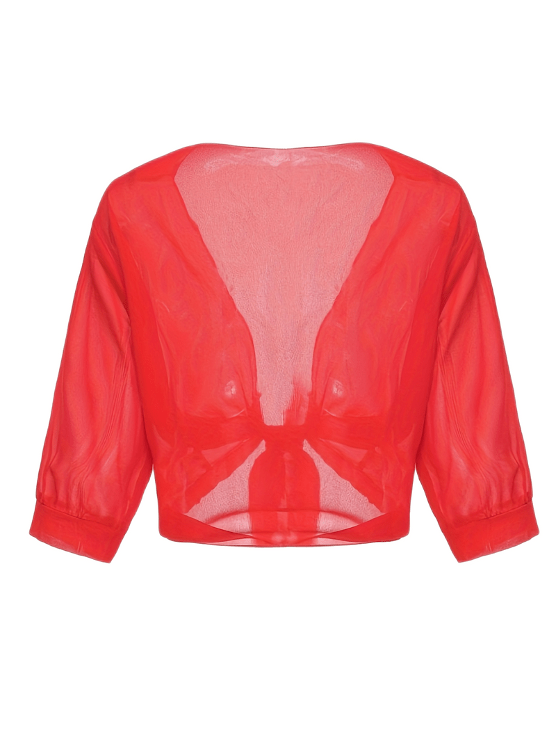 Damen transparente Kurzbluse mit Bindung vorne und kurzen Ärmeln-Women blouse-Alpenkind