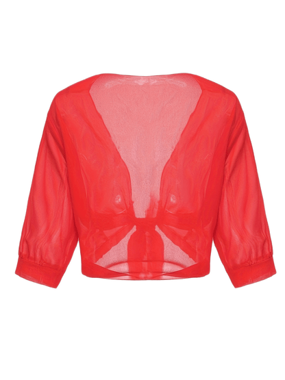 Damen transparente Kurzbluse mit Bindung vorne und kurzen Ärmeln-Women blouse-Alpenkind