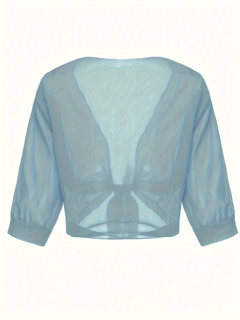 Damen transparente Kurzbluse mit Bindung vorne und kurzen Ärmeln-Women blouse-Alpenkind