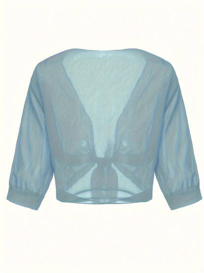 Damen transparente Kurzbluse mit Bindung vorne und kurzen Ärmeln-Women blouse-Alpenkind
