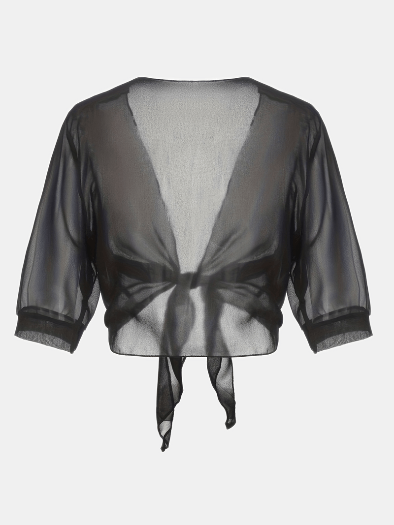 Damen transparente Kurzbluse mit Bindung vorne und kurzen Ärmeln-Women blouse-Alpenkind