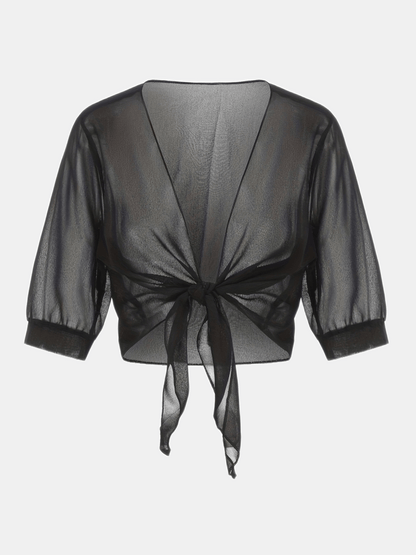 Damen transparente Kurzbluse mit Bindung vorne und kurzen Ärmeln-Women blouse-Alpenkind
