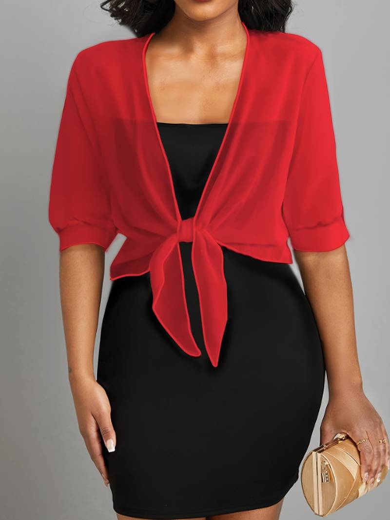 Damen transparente Kurzbluse mit Bindung vorne und kurzen Ärmeln-Women blouse-Alpenkind