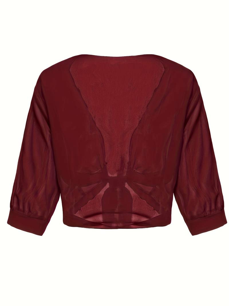 Damen transparente Kurzbluse mit Bindung vorne und kurzen Ärmeln-Women blouse-Alpenkind