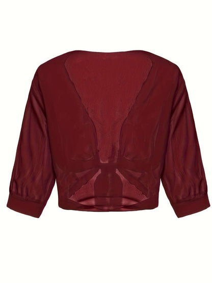 Damen transparente Kurzbluse mit Bindung vorne und kurzen Ärmeln-Women blouse-Alpenkind