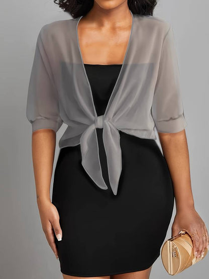 Damen transparente Kurzbluse mit Bindung vorne und kurzen Ärmeln-Women blouse-Alpenkind