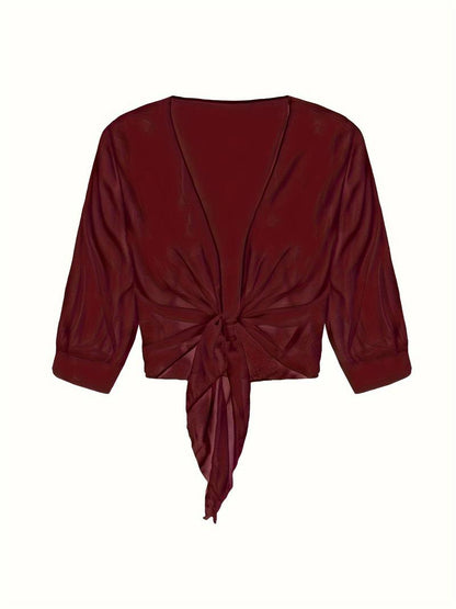 Damen transparente Kurzbluse mit Bindung vorne und kurzen Ärmeln-Women blouse-Alpenkind