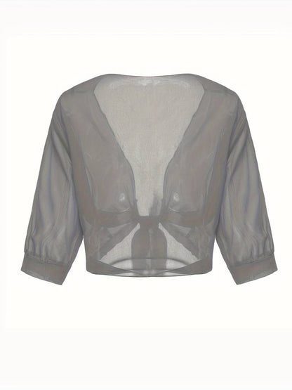 Damen transparente Kurzbluse mit Bindung vorne und kurzen Ärmeln-Women blouse-Alpenkind