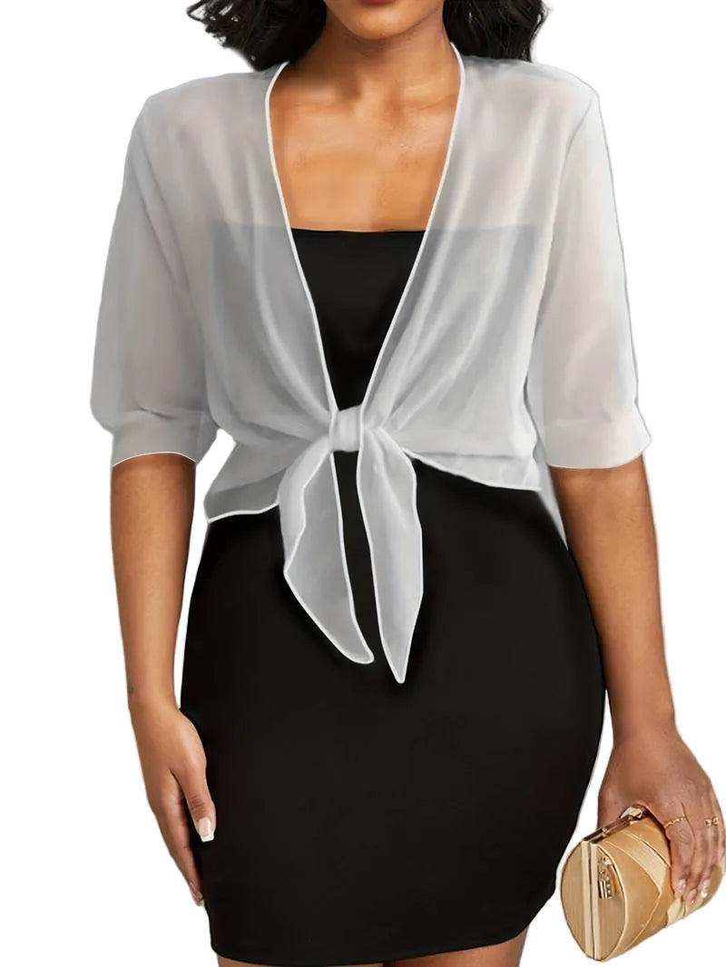 Damen transparente Kurzbluse mit Bindung vorne und kurzen Ärmeln-Women blouse-Alpenkind