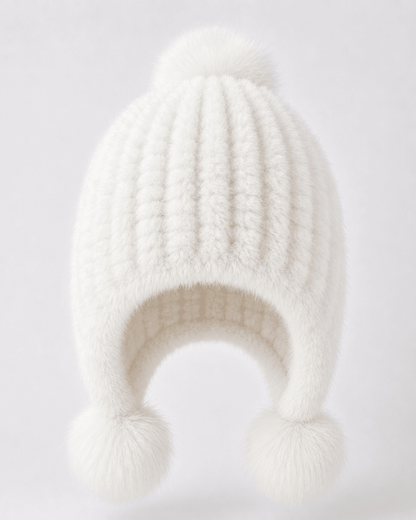 Damen-Trapper-Mütze aus Kunstfell mit Bommeln-Hat for women-Alpenkind