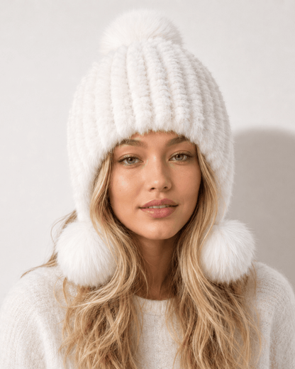 Damen-Trapper-Mütze aus Kunstfell mit Bommeln-Hat for women-Alpenkind
