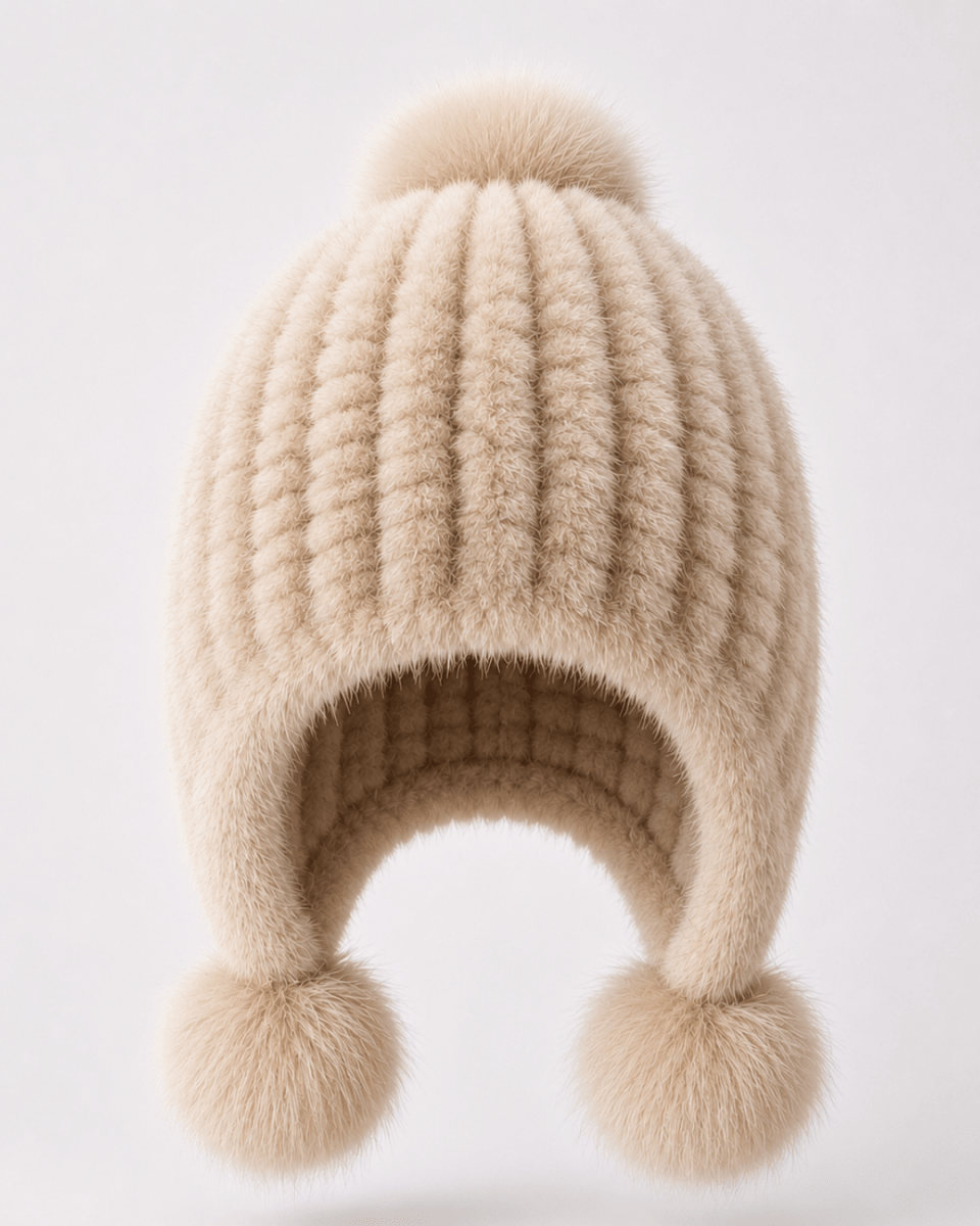 Damen-Trapper-Mütze aus Kunstfell mit Bommeln-Hat for women-Alpenkind