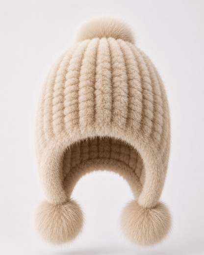 Damen-Trapper-Mütze aus Kunstfell mit Bommeln-Hat for women-Alpenkind