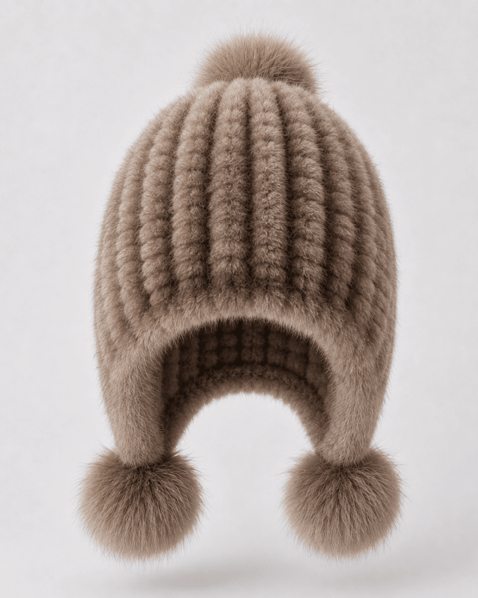 Damen-Trapper-Mütze aus Kunstfell mit Bommeln-Hat for women-Alpenkind