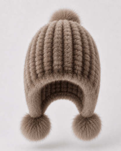 Damen-Trapper-Mütze aus Kunstfell mit Bommeln-Hat for women-Alpenkind