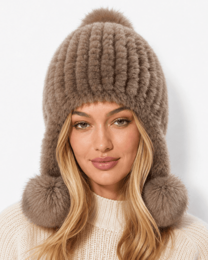 Damen-Trapper-Mütze aus Kunstfell mit Bommeln-Hat for women-Alpenkind