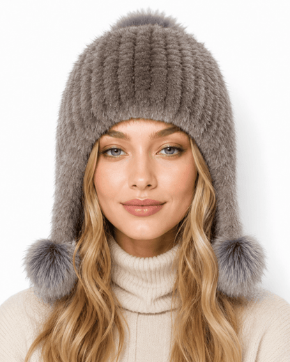 Damen-Trapper-Mütze aus Kunstfell mit Bommeln-Hat for women-Alpenkind