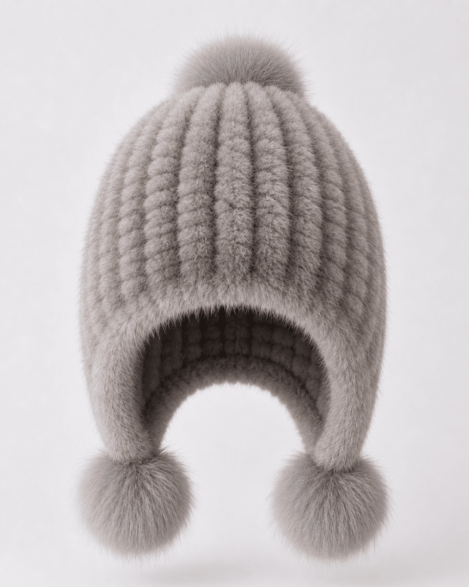 Damen-Trapper-Mütze aus Kunstfell mit Bommeln-Hat for women-Alpenkind