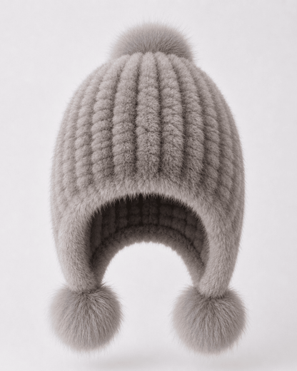 Damen-Trapper-Mütze aus Kunstfell mit Bommeln-Hat for women-Alpenkind