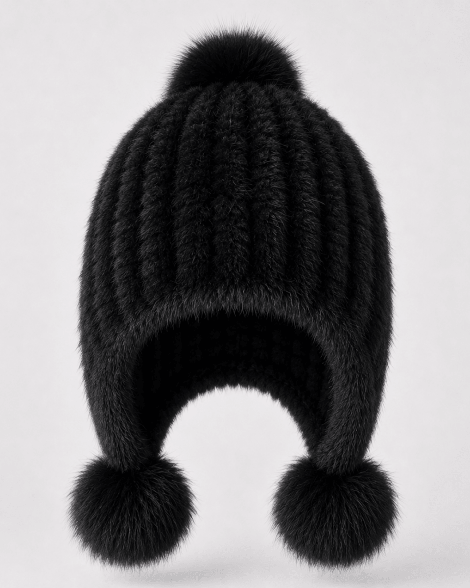 Damen-Trapper-Mütze aus Kunstfell mit Bommeln-Hat for women-Alpenkind