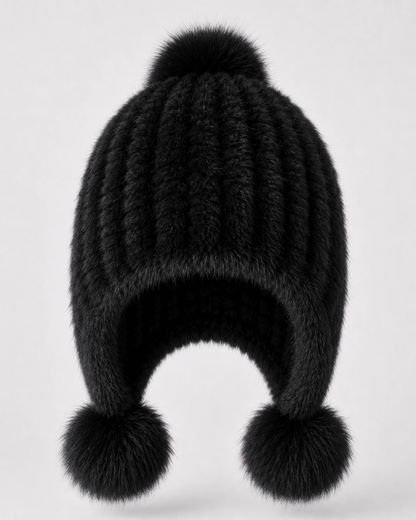 Damen-Trapper-Mütze aus Kunstfell mit Bommeln-Hat for women-Alpenkind