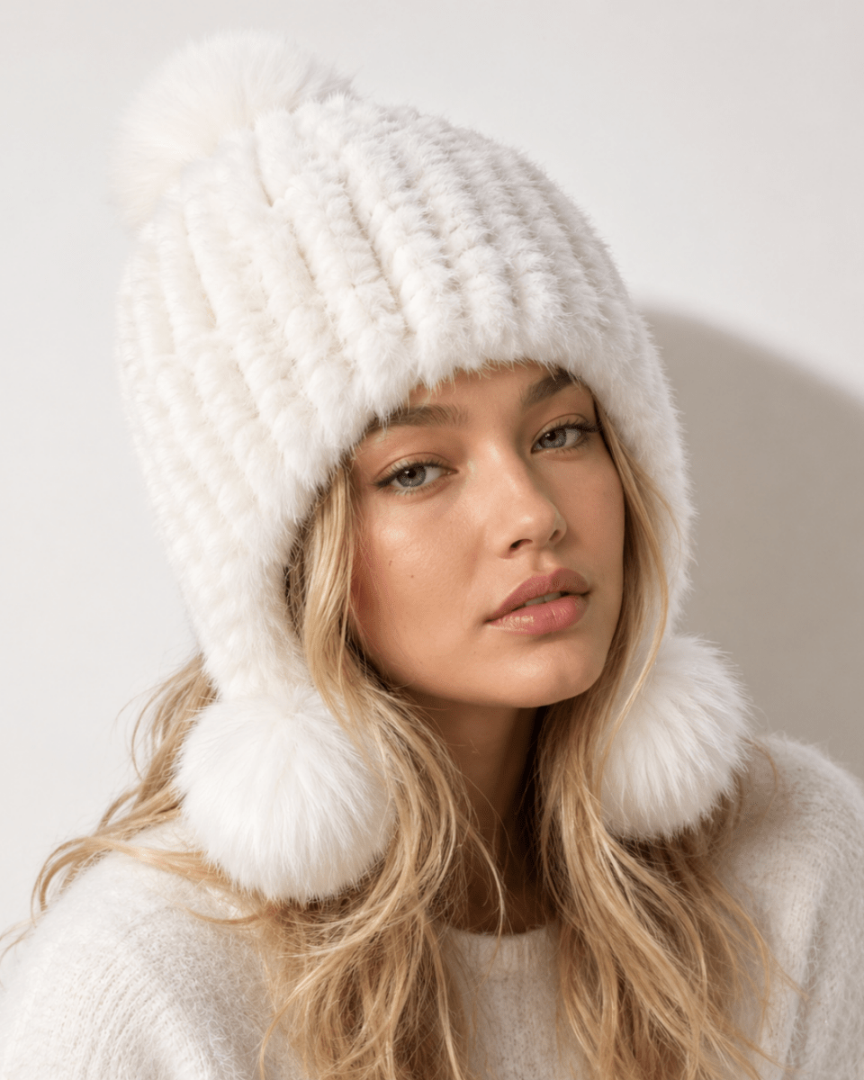 Damen-Trapper-Mütze aus Kunstfell mit Bommeln-Hat for women-Alpenkind