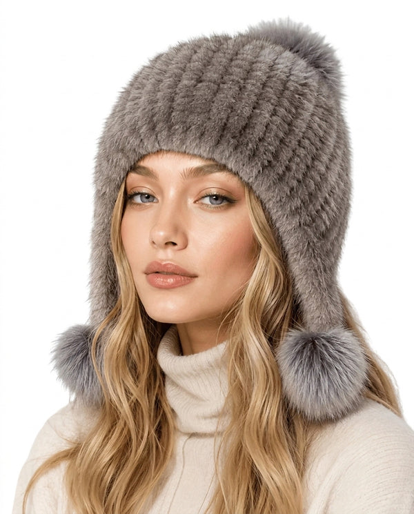 Damen-Trapper-Mütze aus Kunstfell mit Bommeln-Hat for women-Alpenkind
