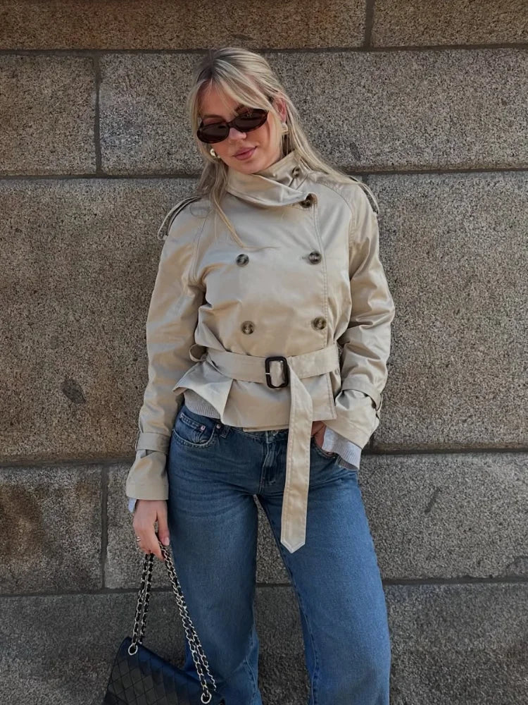 Damen Trenchcoat mit Gürtel und Knöpfen-Jacket for women-Alpenkind