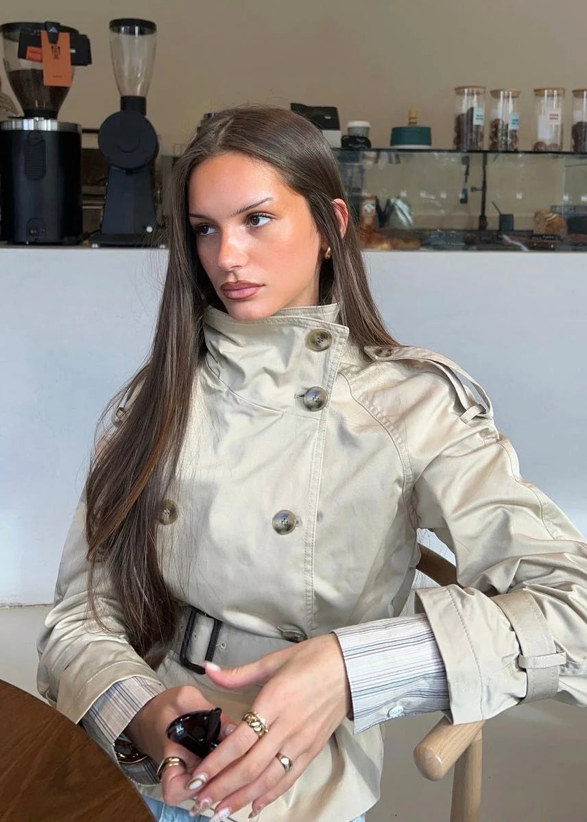 Damen Trenchcoat mit Gürtel und Knöpfen-Jacket for women-Alpenkind
