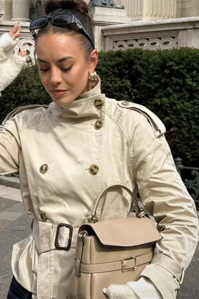Damen Trenchcoat mit Gürtel und Knöpfen-Jacket for women-Alpenkind