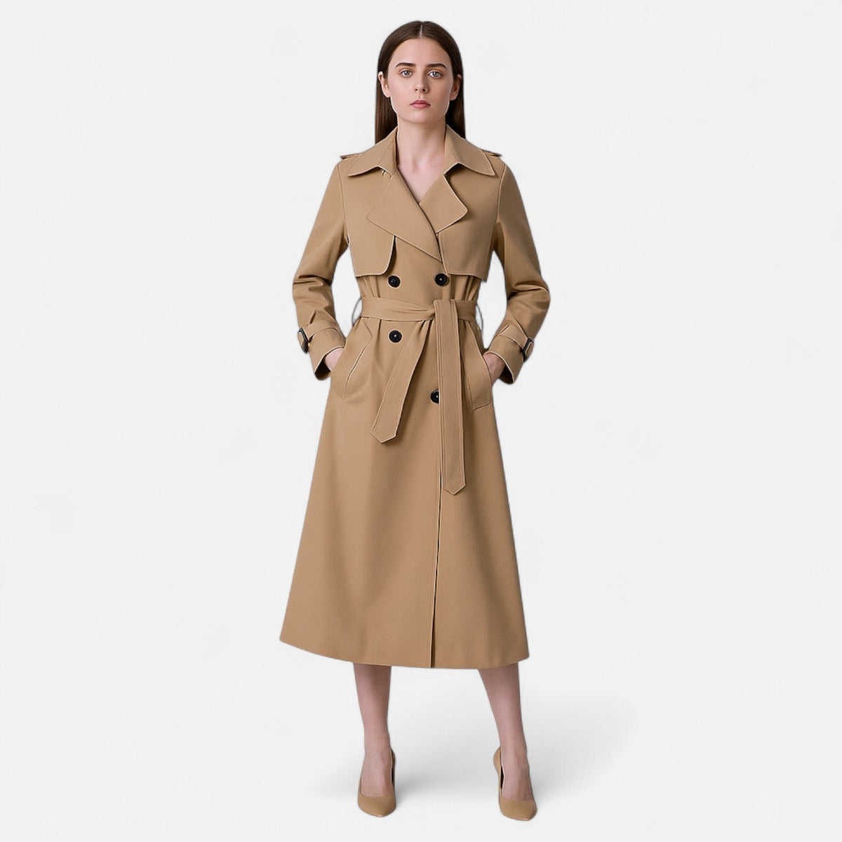 Damen Trenchcoat mit Gürtel und Schnallen-Coats for Women-Alpenkind