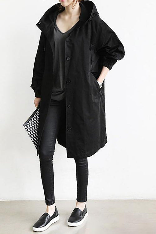 Damen-Trenchcoat mit Kapuze und Knopfleiste-Coats for women-Alpenkind