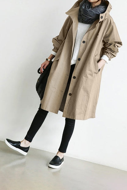 Damen-Trenchcoat mit Kapuze und Knopfleiste-Coats for women-Alpenkind