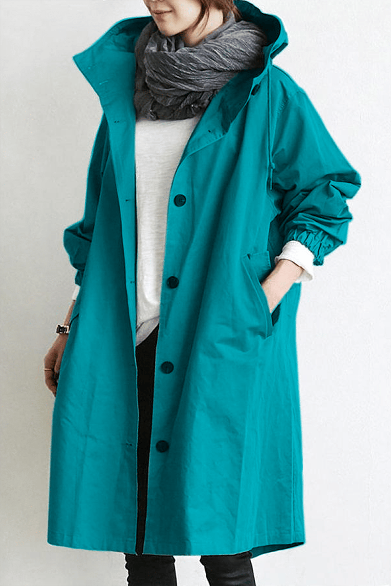 Damen-Trenchcoat mit Kapuze und Knopfleiste-Coats for women-Alpenkind