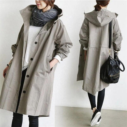Damen-Trenchcoat mit Kapuze und Knopfleiste-Coats for women-Alpenkind