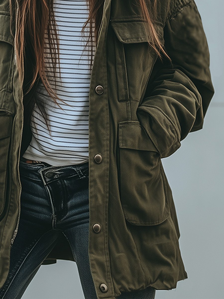 Damen-Utility-Jacke mit Pattentaschen und Knopfverschluss-Jacket for women-Alpenkind