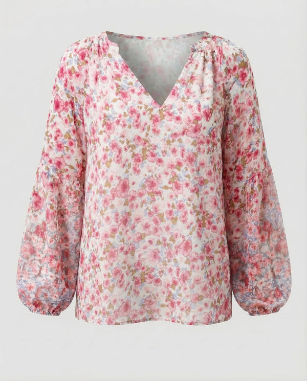 Damen V-Ausschnitt Bluse mit Blumenmuster und langen Ärmeln-Blouse for women-Alpenkind