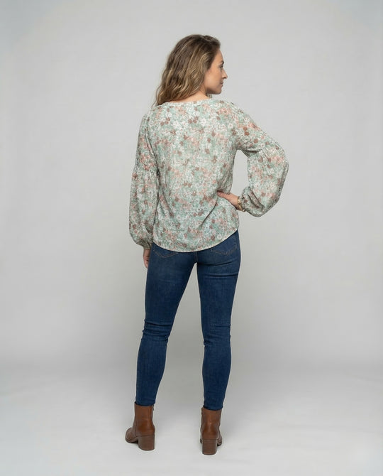 Damen V-Ausschnitt Bluse mit Blumenmuster und langen Ärmeln-Blouse for women-Alpenkind