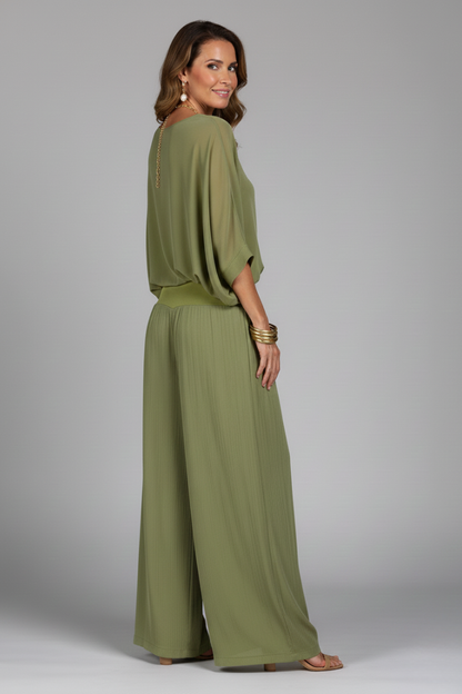 Damen V-Ausschnitt Oberteil und Weite Hose Set-Sets for women-Alpenkind