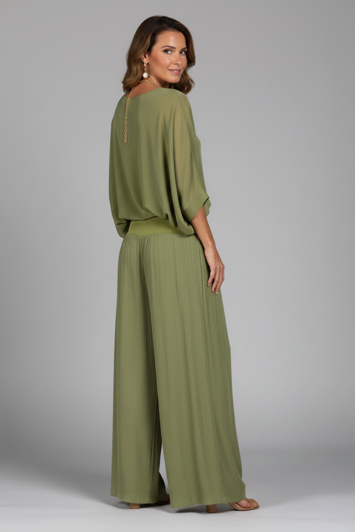 Damen V-Ausschnitt Oberteil und Weite Hose Set-Sets for women-Alpenkind