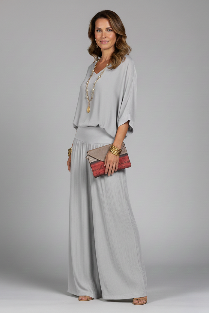 Damen V-Ausschnitt Oberteil und Weite Hose Set-Sets for women-Alpenkind