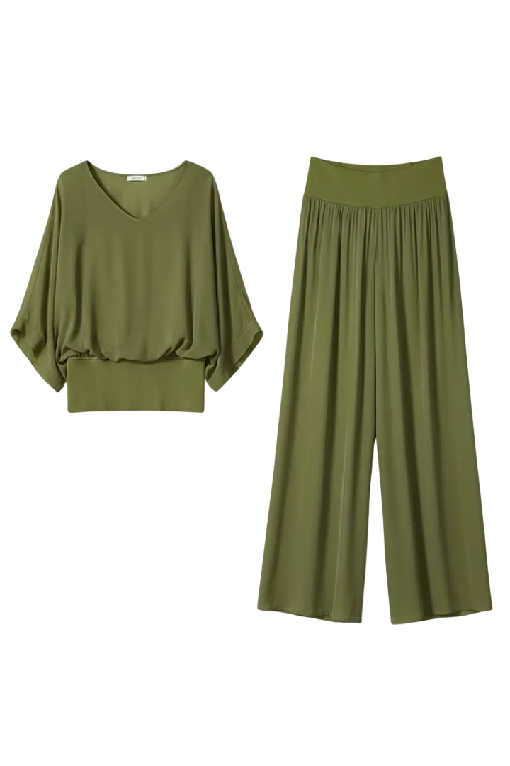 Damen V-Ausschnitt Oberteil und Weite Hose Set-Sets for women-Alpenkind